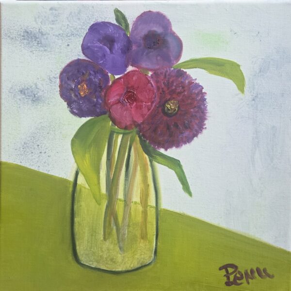 Bouquet au vase en verre